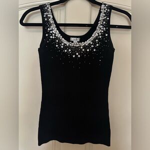 Black Cache ribbed tank with sequin embellishment